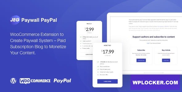 Jeg Paypal Paywall & Content Subscriptions System v1.0.1 - WooCommerce Plugin