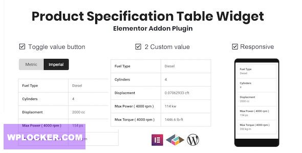Product Specification Table Widget For Elementor v1.0