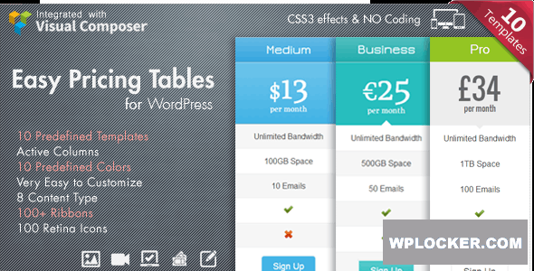 Easy Pricing Tables v2.4 - WordPress Plugin